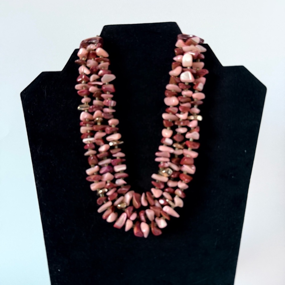 Fabulous Vintage Triple Strand Rhodochrosite Chip Bead Necklace